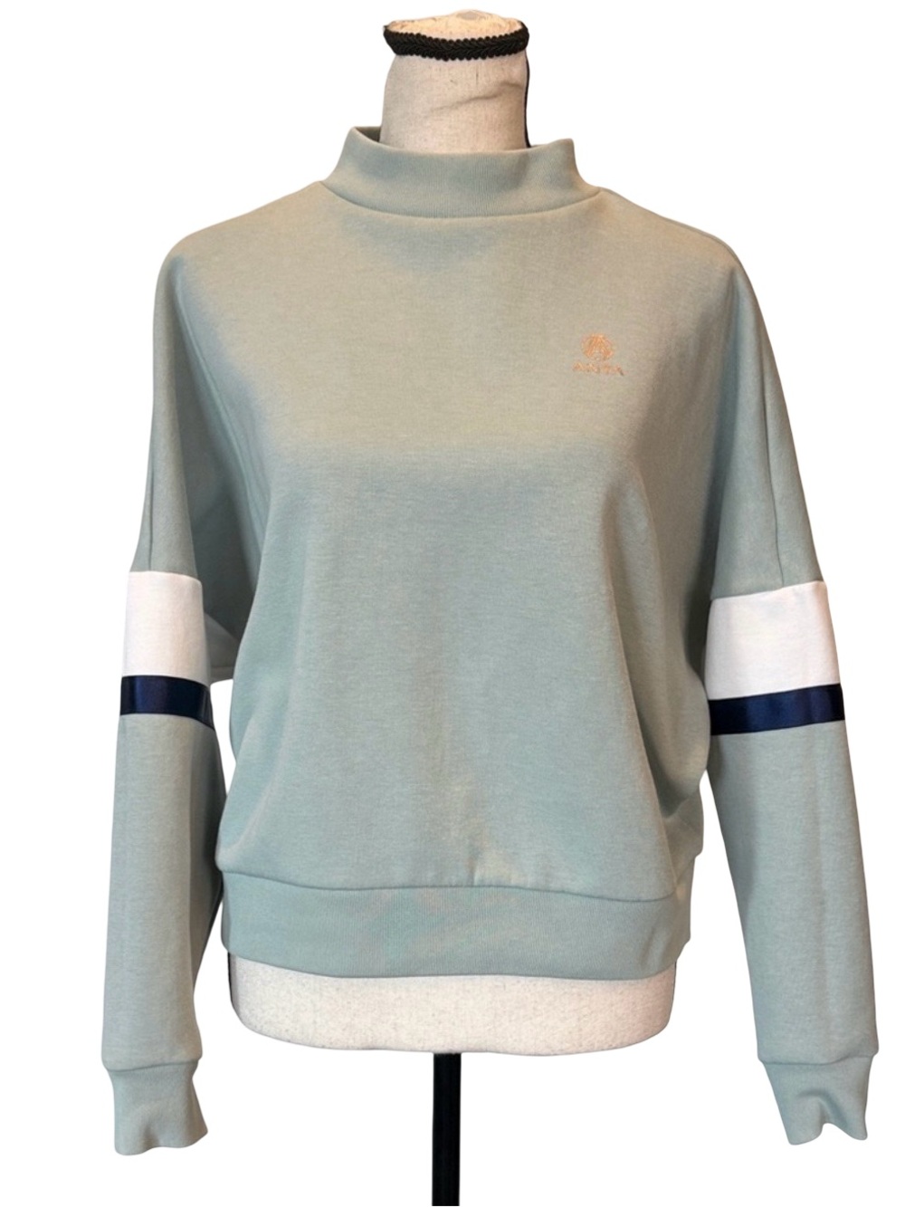 ANTA Women’s Medium Pullover Sweatshirt Mock Neck Green Colorblock Sleeve